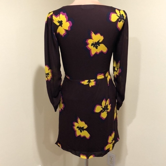 A.L.C Grace Dress Size 4 Dark Brown Silk Floral Cowl Neck Ruched Mini - Picture 6 of 12